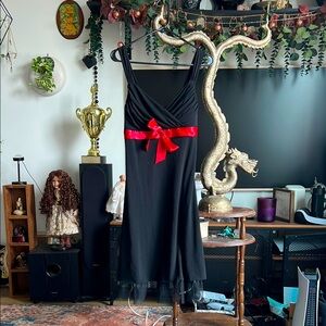 My Michelle Black Dress with Red Ribbon Detail Y2K